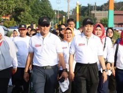 Kapolres Sidrap Bersama Ketua Bhayangkari dan PJU Mengikuti Jalan Santai Anti Mager yang Dilepas Gubernur Sulsel