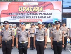 Kapolres Takalar Pimpin Upacara Laporan Kenaikan Pangkat 64 Personelnya