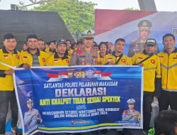 Deklarasi Anti Knalpot Brong, Kasat Lantas Polres Pelabuhan Makassar Ajak komunitas Ojol kampanyekan tertib berlalu lintas