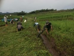 Babinsa Tombolo Pao Bersama Warga Gotong – Royong Bersihkan Saluran Air Pertanian