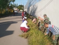Tanamkan Sejak Dini Peduli Kebersihan Lingkungan,Koramil 1409-05/Pallangga Ajak Anak Sekolah Dasar Karya Bakti