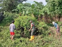 Wujud Kepedulian Babinsa Bersama Warga Gotong Royong Bersihkan Lingkungan