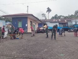 Ciptakan Lingkungan Sehat dan Bersih, Koramil 04 Tinggimoncong Laksanakan Karya Bakti Pembersihan Pasar