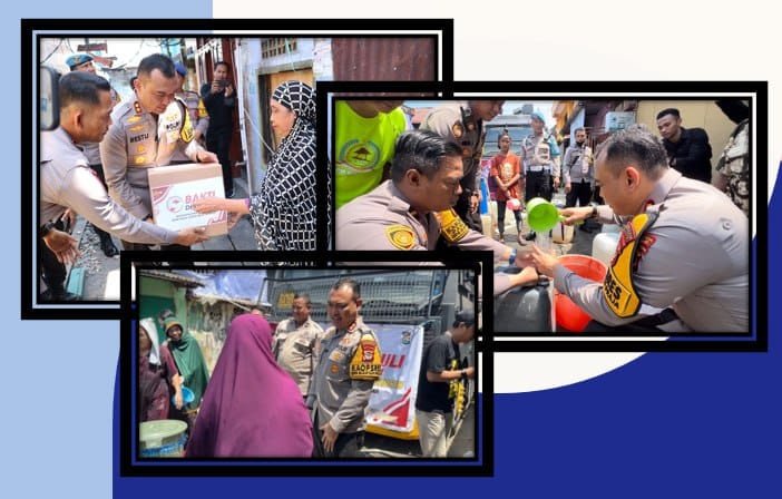 Peduli Kemanusiaan, Polri Berikan Bantuan Air Bersih dan Sembako kepada Korban Kebakaran di Ujung Tanah