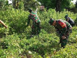 Babinsa dan Warga Gotong royong membersihkan Perkuburan Umum