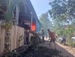 Pererat Kemanunggalan, Babinsa Kodim 1409/Gowa Pimpin Karya Bakti Gali Selokan Bersama Masyarakat