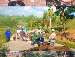 Wujud Kemanunggalan di Biringbulu: Babinsa Kodim 1409/Gowa dan Masyarakat Desa Gotong Royong Pengecoran Jalan Rusak