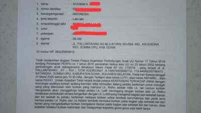 Korban Minta para Pelaku Pengeroyokan Anak Dibawah Umur di Gowa Ditahan